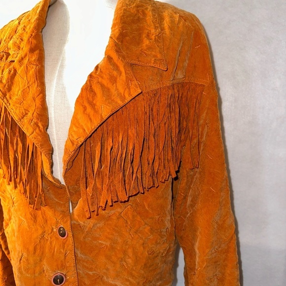 Awesome Soft Faux Suede burnt orange Fringe jacket - Picture 2 of 10